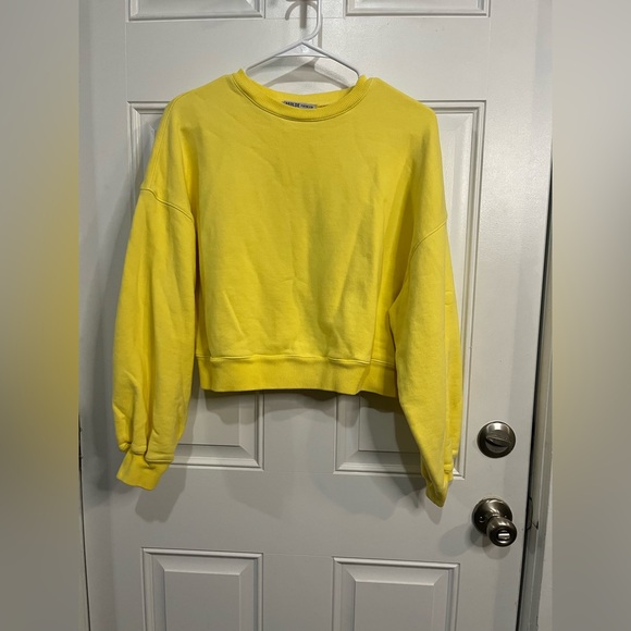 AGOLDE
BALLOON SLEEVE CROPPED YELLOW CREWNECK SWEATSHIRT TOP SM - Picture 3 of 8